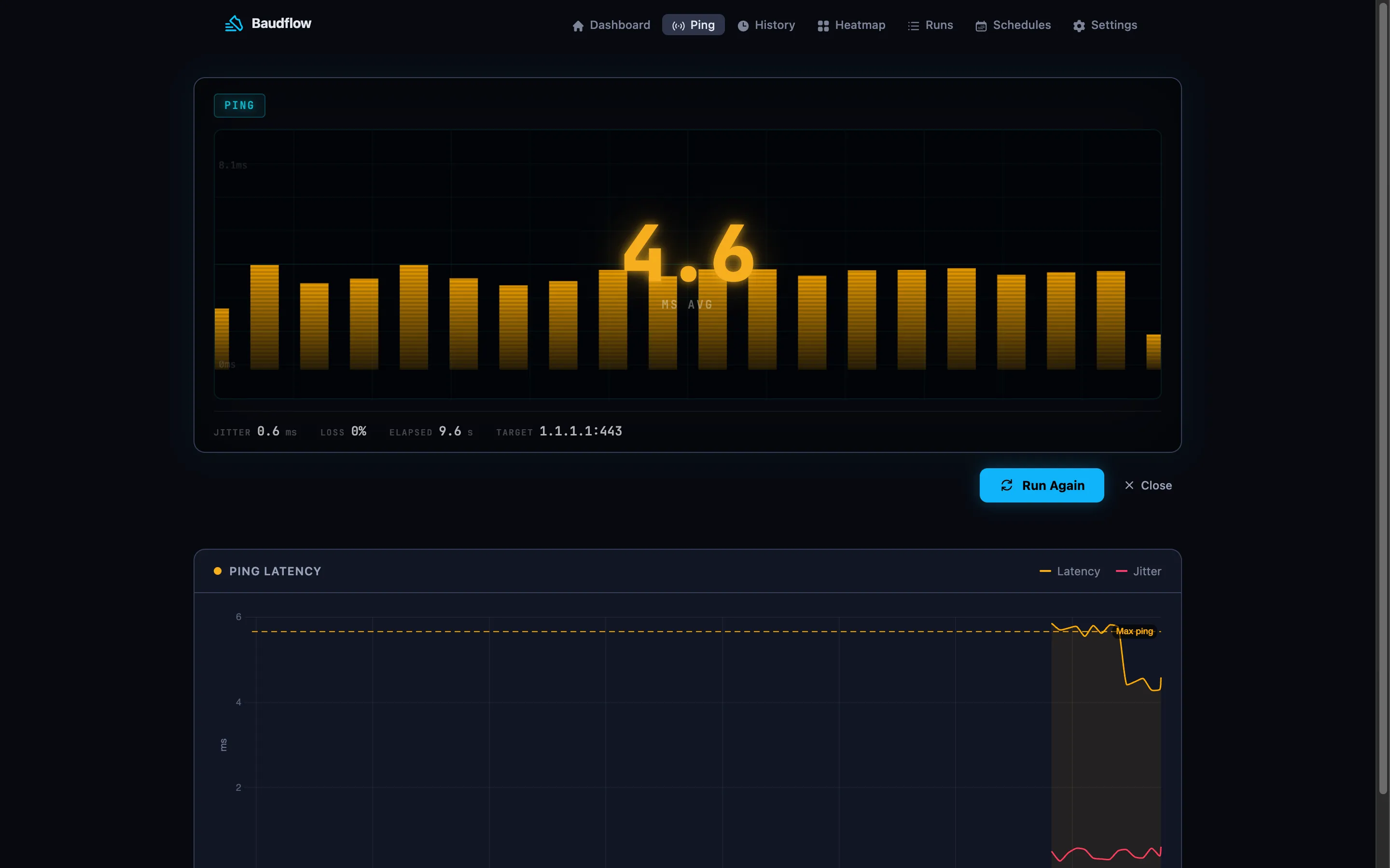 The /ping live diagnostics panel